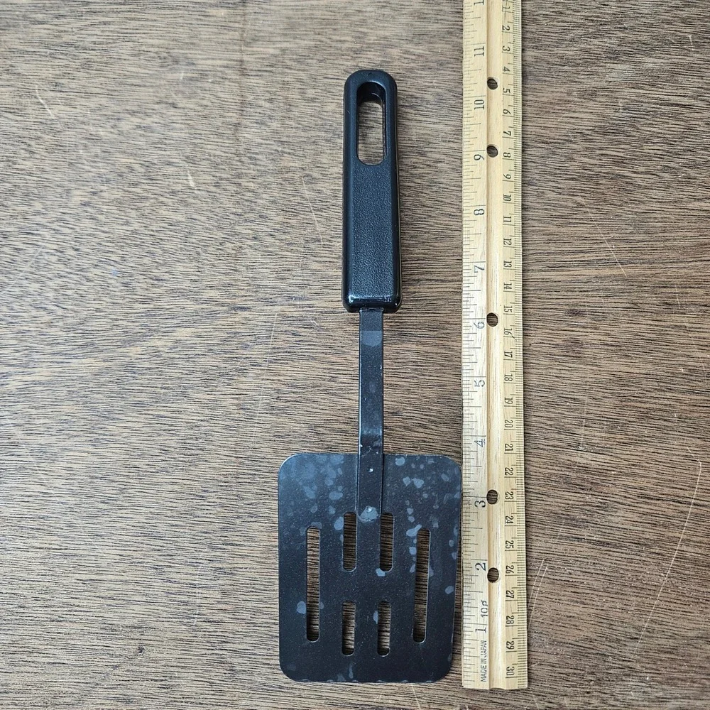 EKCO‎ USA Black Slotted Spatula Turner Metal Plastic Handle 11.5 In Vtg